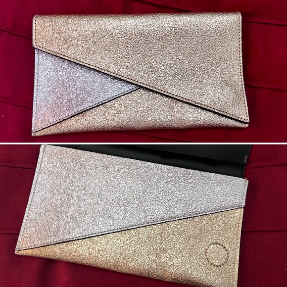 Handbags - METALLIC Envelope Clutch Silver and Gold with Magnetic Closure, Black Interior